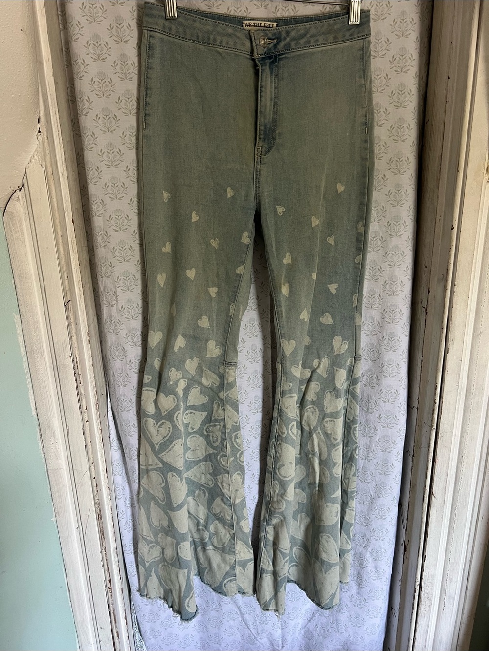 We The Free High Waisted Heart-Print Flare Jeans